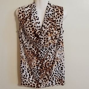 Worthington Cowl Neck Animal Print Blouse, Medium